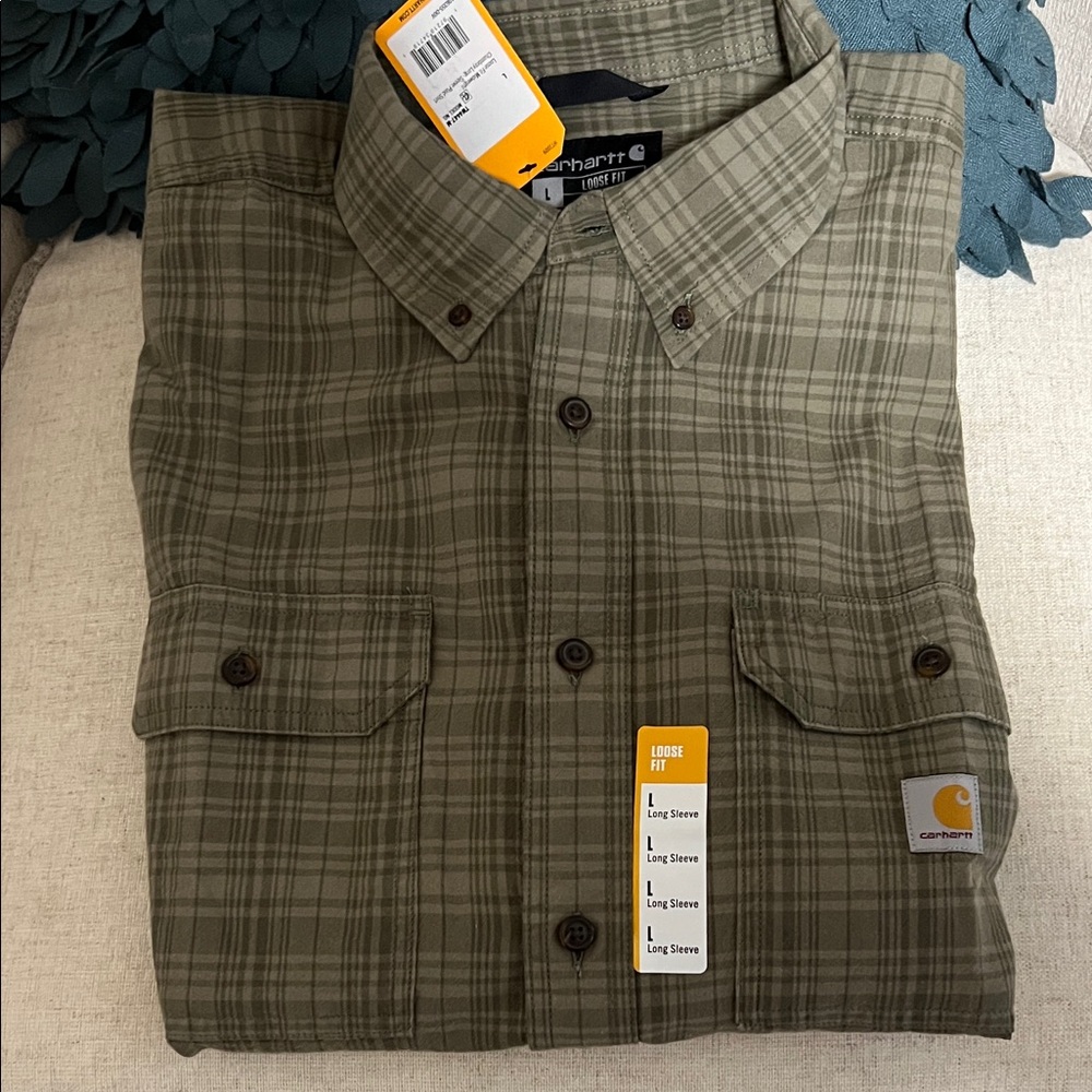 Carhartt green Khaki Plaid Button-Up Shirt